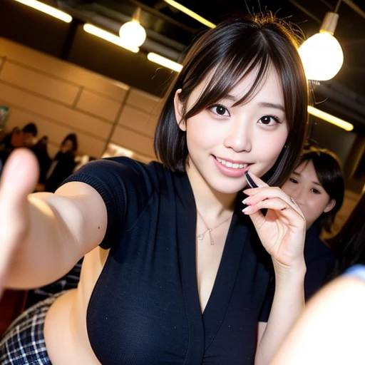 cute、The face is very delicate、最高masterpiece, (Highest quality, 8K, 32k, masterpiece, Hmm.........: 1.2), Japanese women:1.5, Big Breasts:1.5、Long Hair:1.5、Looking up、smile、smile、Open、Completely naked、Neon city at night, Idol、tits、A big smile