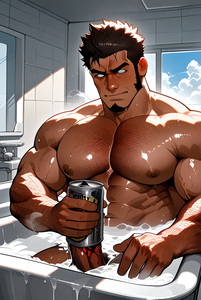 A muscular man with a towel wrapped around his waist, two naked women clinging to his feet, holding a bottle of liquor in one hand, laughing at the viewer in an apartment living room, hyperrealistic, extremely detailed, 8k, high quality, intricate, cinematic lighting, dramatic shadows, chiaroscuro, photorealistic, flawless skin, veiny muscular body, intense gaze, confident expression. Asking the viewer 'Did these belong to you?'