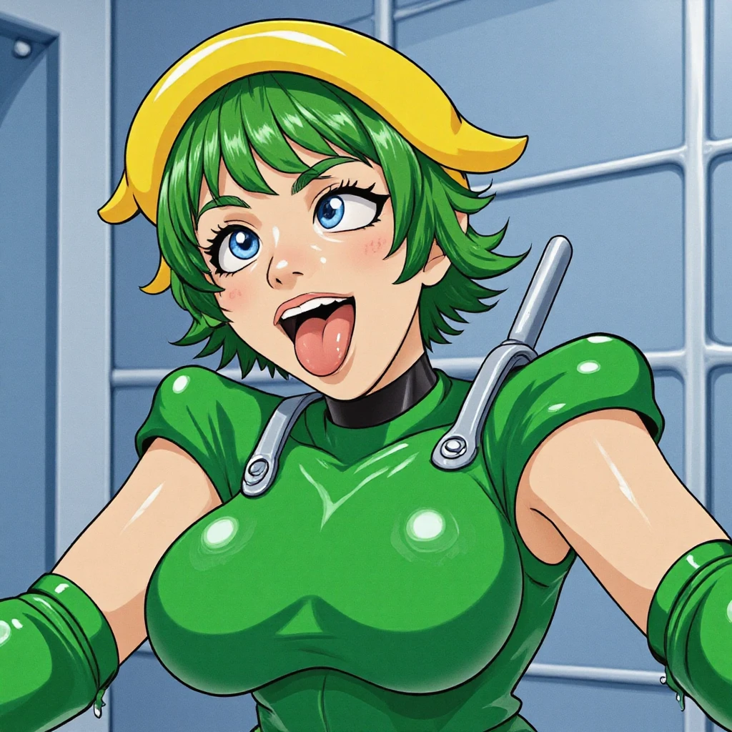 score_9,score_8_up,score_7_up,score_9,score_8_up,score_8,ultra detailed,beautiful face,beautiful hands,detailed background,detailed face,4k,HD,8k,highres,antialiasing,detailed,Tatsumaki,1girl,solo,looking at viewer,smile ,smug smile, black hair,medium breasts, green eyes,grin,black leotard,bodysuit,covered navel, cowboy shot,room,room background, squatting, inflatable body, inflatable skin, latex skin, shiny skin, rubber skin, plastic skin, inflatable hair, plastic hair, shiny hair, rubber hair, latex hair, futanari, horse cock futanari, horsecock, cum dripping from tip of cock into condom, cumming into condom, cumming, comdon filling, grabbing own cock, huge condom, condom balloon, transparent green condom full of cum, whole character in view, hard nipples, green latex thigh-highs, platform heels, extra tall platform heels, green latex elbow gloves,  3d style, blender style, source film maker style, sfm style, sfm, blender, blender 3d, sfm 3d, 3d style,