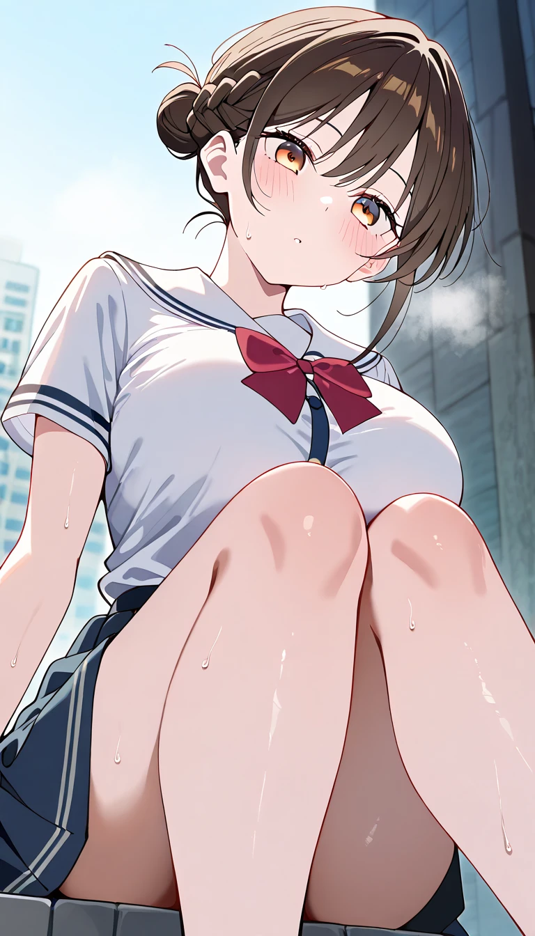 (masterpiece, highest quality, High resolution, 8k, High quality anime illustrations, Realistic), (Sexy girl, Completely naked, Standing back sex, Leg spread, Bare pussy, Frustration, Lustful face, Perverted beautiful girl shows off her cum-covered pussy), very cute, Sad expression, pure, Baby Face, blush, alone, Brown Hair, short hair, Red Gem Earrings, Open your mouth, Drooping tongue, Drooling, Alluring, Moist eyes, Open your mouth a little, (Looking at the audience), Pointed nipples, Sharp beautiful breasts, Beautiful buttocks, Beautiful genitalia, Delicate pussy, High School Uniforms, mini skirt, Coarse Fishnet Tights,Micro bikini underwear, Thong, Coarse mesh clothing, Perfect beauty, Slim body, Sweat, Luxury hotel suites, (Perfectly detailed anatomy, Beautiful and elaborate face&eye:1.5, Shiny skin, Perfect body)、Beautiful buttocks, Put your hands behind your head, Wiggle your hips, 横eye, （I want to see the cum-covered pussy from below）