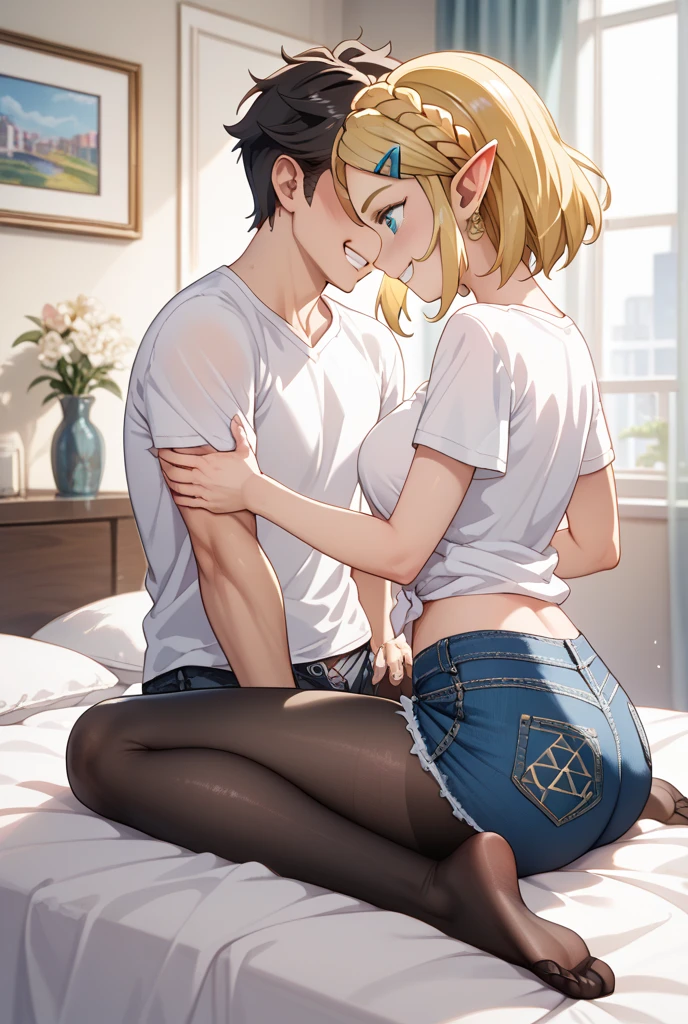 Beautiful 23 year old large blonde woman in lingerie, pubic hair, in a softly lit bedroom on a cozy bed and warm flowers, active sex with little 7 year old redheaded son in pajamas. a small 7-year-old boy inserts his penis into a woman’s crotch with quick movements, a little boy, Cute, passionate
