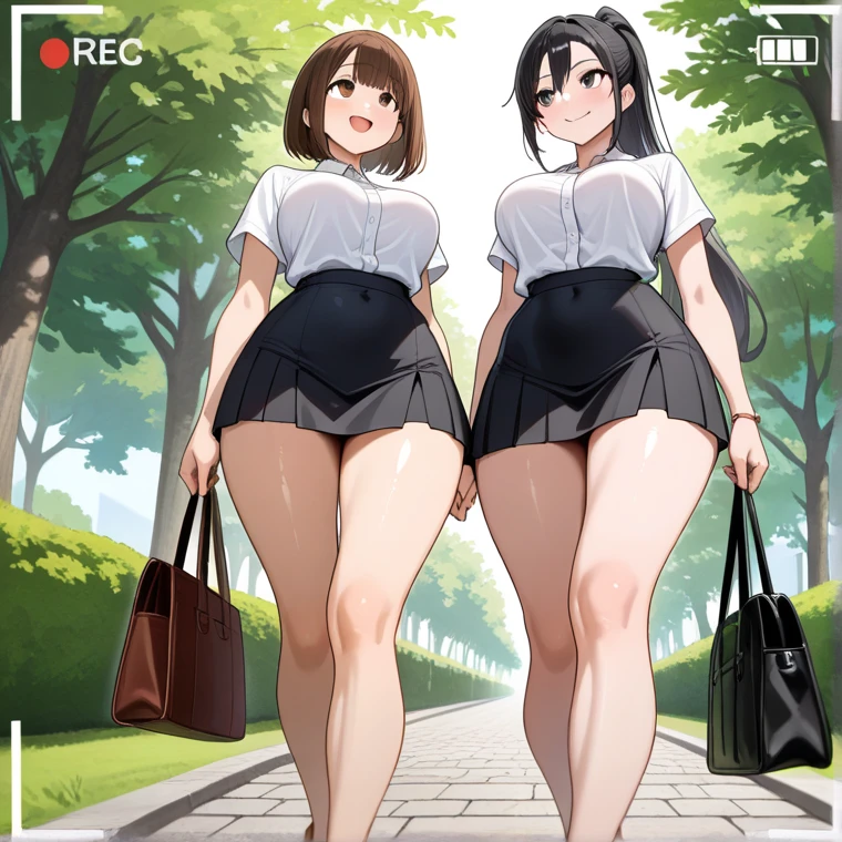 realistic image, coherent image, detailed image, 1 beautiful elf, She has black hair, long, silky, loose hair with a bun, red colored eyes, her face is oval and delicate, smiling happily, She is wearing a tank top, black pleated mini skirt, moccasins slippers, She has a curvy body, small breasts, thick thighs, full body view, park background, flower petals falling,
Con