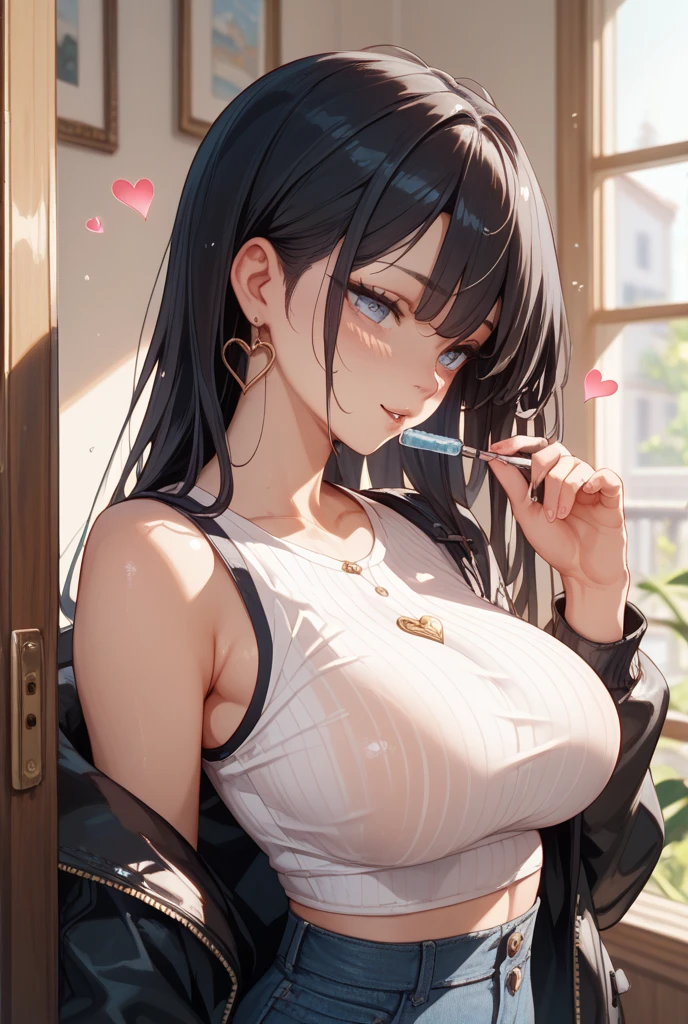 1人の女性、 watching at viewers、
,Her beautiful blue eyes, Twin-tailed brown hair, Moles under her eyes, Plump and glossy lips, Heart-shaped choker, Looking at the viewer, smiling at the viewer. .. .. .. .. .. .. .. .. .. .. .. .. .. .. .. .. .. .. .. .. .. .. .. .. .. .. .. .. .. .. .. .. .. .. .. .。.。.。.。.。.。.。.。.。.。.。.。.。.。.。.。.。.。.。.。.。.。.。.。.。.。.。.。.。.。.。.。.。.。.。.。.。.。.。.。.。.。.。.。.。.。.。.。.。.。.。.。.。.。.。.。.。.。.。.。.。.。.。.。.。.。.。.。.。.。.。.。.。.。.。.。.。.3D, cyberpunk style short clothes、Nami Style in Anime One Piece, of the highest quality, 8K, Detailed skin texture, Detailed Cloth Texture, beautifull detailed face, Intricate details, Pirate Ship、
Rim lighting, Side lighting, Cinematic lighting, Ultra high definition, 8K UHD, Film grain, Best Shadows, Delicate, Facing the viewer, 1 girl staring at the viewer, Pink twin-tailed hair, blue eyess, a navel, Look at viewers, put hands on the hip, Black jacket, Dolphin Shorts, Rat trail section, (white shirt:1.2), Braids, Very long hair, Wide waist,
under the boobs、The shirt、
Big\(BodyProportions\),