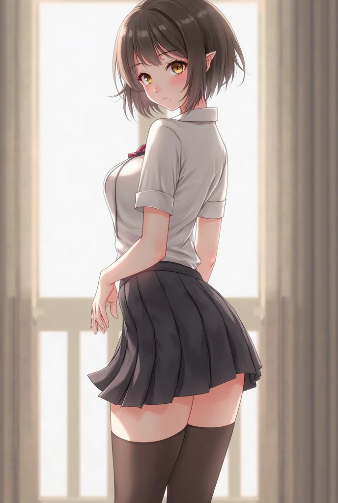 ((Voyeur of changing clothes)), ((腕をchestの前で組む)), A cute girl who can see bra, panties, buttocks and nipples from a disordered uniform, , One person, alone, underwear, panties, Butt, good, chest, breast, Knee socks, Underarm, Black Hair, (Browsing Caution), ((masterpiece)), ((Highest quality)), (Very detailed), cute, (device), ((Very detailed)), 4K, (8k), Highest quality, (beautiful), Genuineistic, Genuine