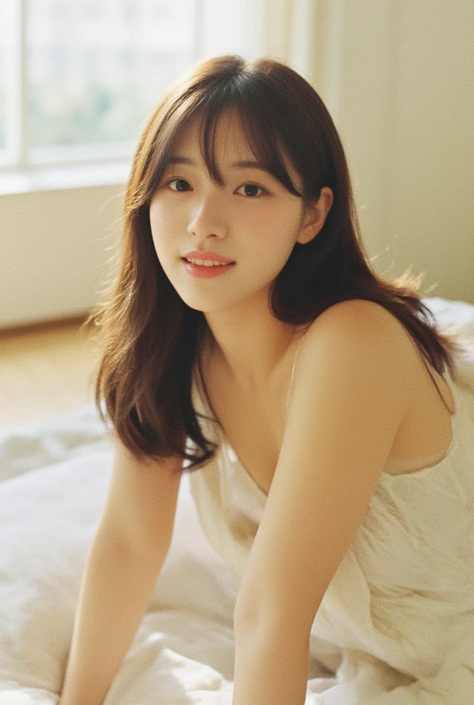 Wearing a white dress lying on the sofa,27 years old,Japanese women, Medium Hair,Young and cute gravure idol, Young and skinny gravure idol, Young Gravure Idol, realistic Young Gravure Idol, Young Sensual Gravure Idol, A sophisticated gravure idol