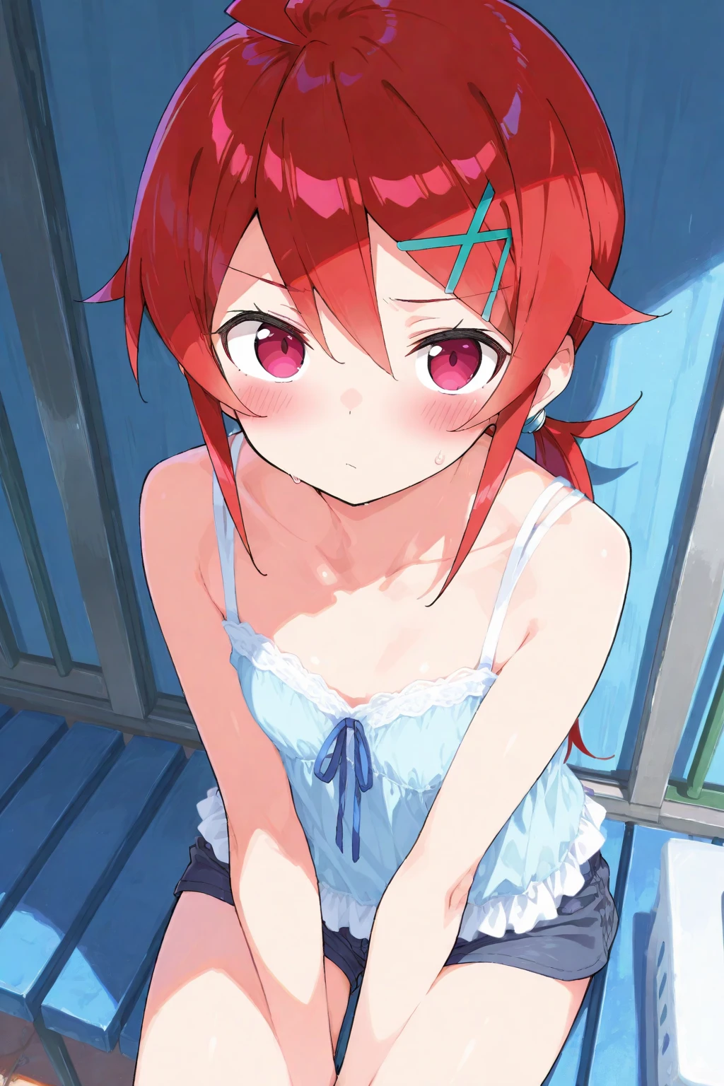 una chica de pelo rojo, se ve muy tierna, sus pechos son grandes, ella tiene un cameltoe marcado, beautiful eyes, vivid colors, dramatic lighting, cinematic composition, 8k, high quality, masterpiece