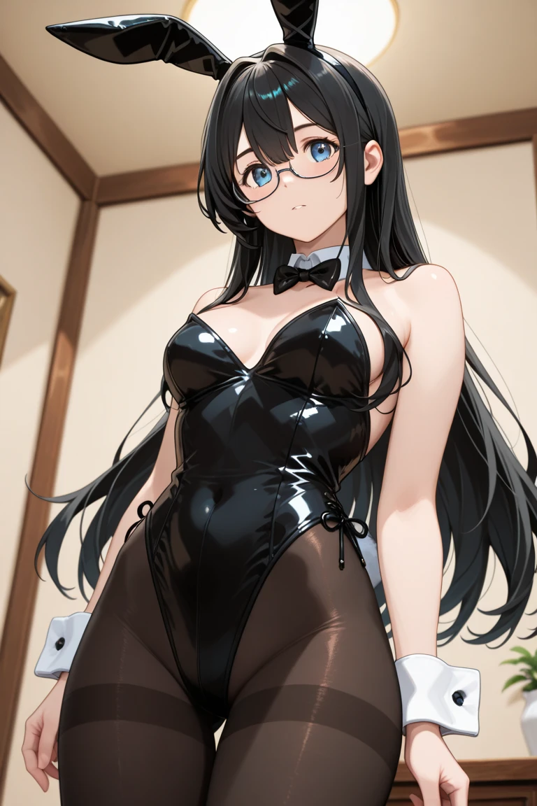 1womanl,Black hair,14years ,(()),Beautiful breasts,(((sexy white and blue shiny bunny suit)))(())(((Blushing cheeks、Smile with open mouth)),(((Satin Narico))),((( portlate))),Crowds,white and blue bunny suit