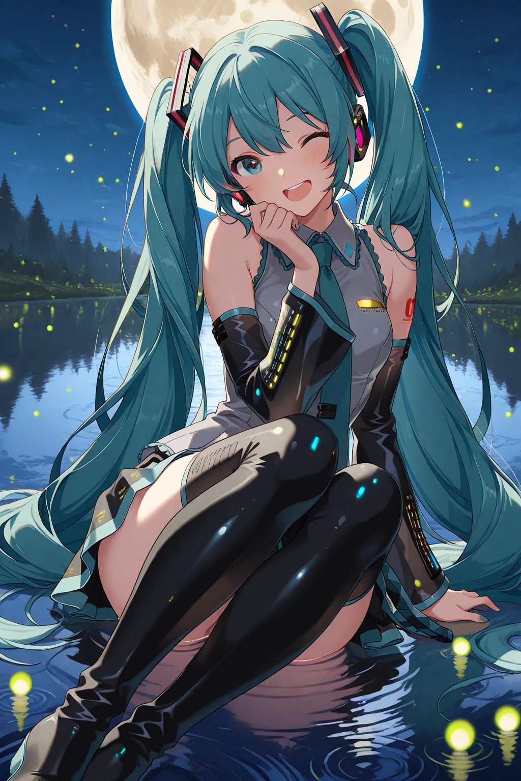 Hatsune Mirai,BIKINI,thong Pants,White suspender stockings,high heel shoes