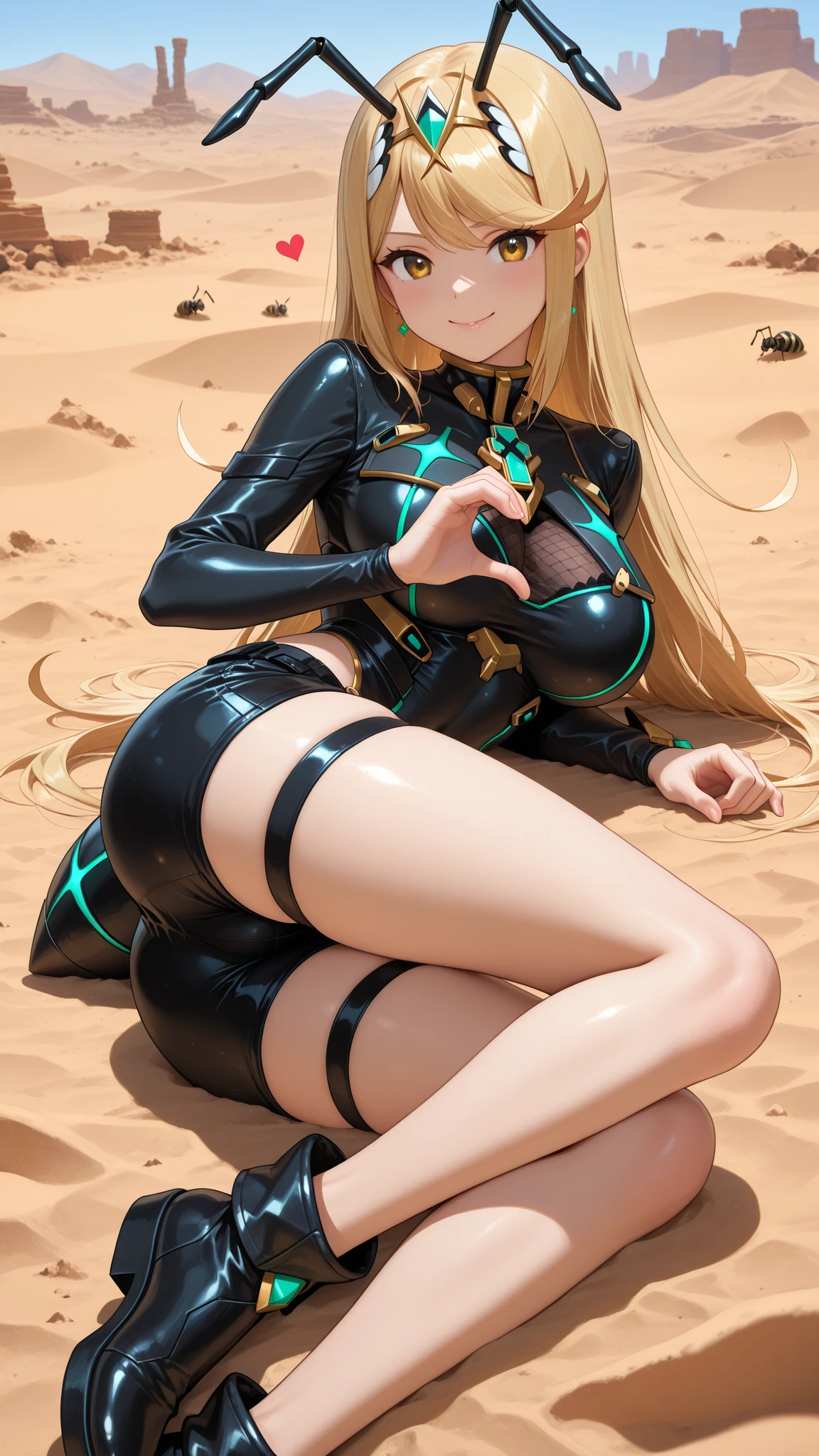 Highest quality,Highest Resolution,(((Dark orange bikini Thigh-high boots))) Metal Max 2:Reloaded Mishka gun Blonde long hair Blue Eyes D Cup 20-year-old end of the century desert Warrior cool