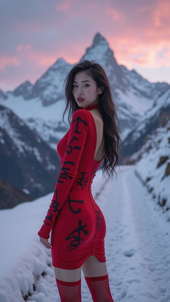 max ernst, a Korean beautiful girl,luxury brand fashion,long hair,murder,shibari,red Electric super car,acrylic painting,future world,René Magritte, pink black panty,cool illustration.small clouds,brown hair