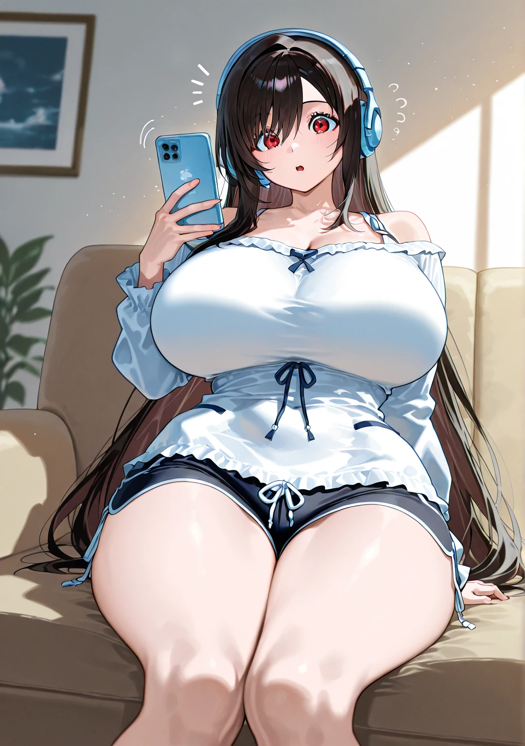 One Woman、beautiful girl、Sit on a chair、Big glasses、Dark Room、computer、Sit in a gaming chair、High-end headphones、Grip the game controller、computerに向き合う、In underwear、beautiful girl, Highest quality, Stripes模様のブラジャー、Game Geek、Thick thighs、Big 、Big Ass、Black Hair、long hair、Bangs、Sweaty body、I'm sweating all over、Excited、Stripes々Panties、Play erotic games、The monitor is an erotic screen、Excited and touching her crotch with her fingers