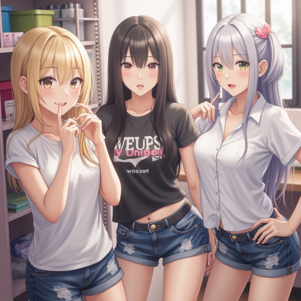 (masterpeace, high quality), multiple girls, schoolgirls, gym locker room, (white  panties), white bra, (group selfie), wide angle, soft light
