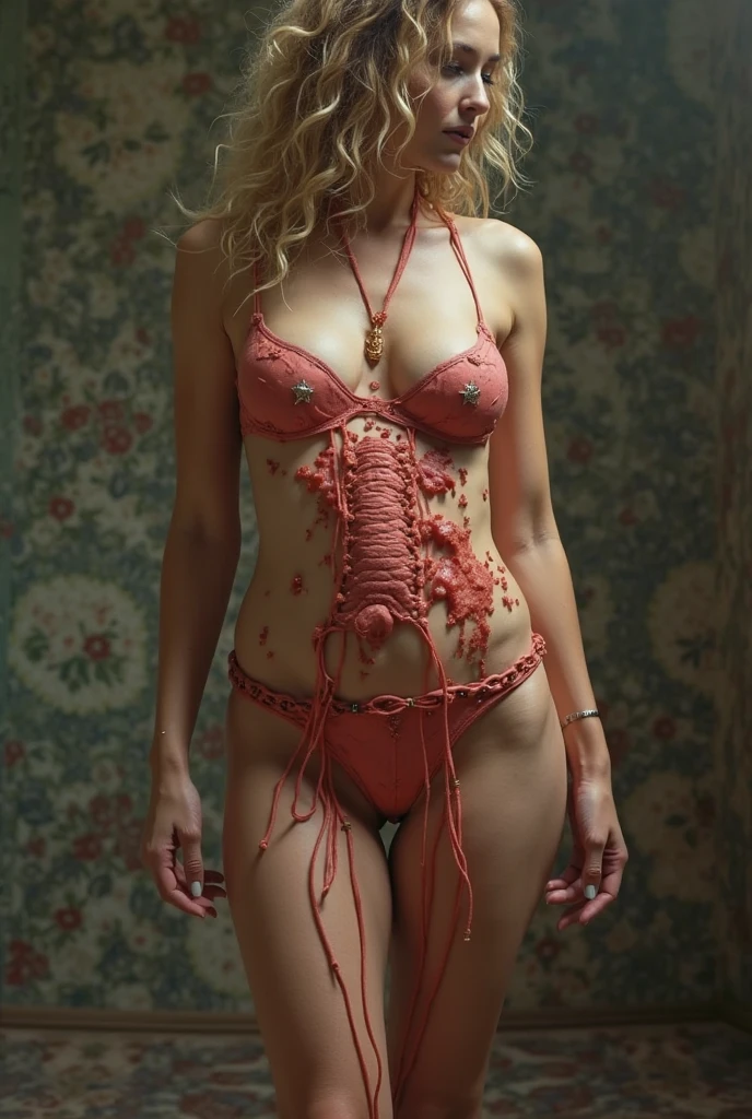 Skinny woman with big boobs and big nipples has both nipples sucked by chubby tentacles