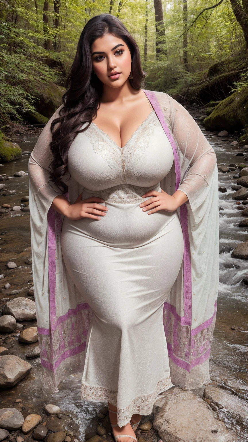 Full body shot of Disney's Pocahontas with a curvy body and large breasts. Wearing a skimpy see-through short gown. Barefoot. In a tepee sitting on a stool with her legs crossed