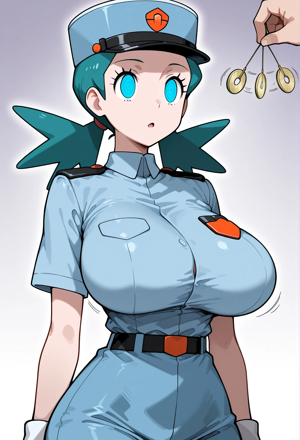 score_9, score_8_up, score_7_up, source_anime, nanao yukiji style,  (pkmnJenny), 1girl, green hair, blue hat, star hat, police uniform, blue shirt, short sleeves, belt, pencil skirt, white gloves, black high heels, large breasts, heavy breasts, bouncy breasts, aqua eyes, empty eyes, looking at viewer, orgasm, trembling, ahegao, O-face, gasping, wavy mouth, drool, blush, after sex, standing, outside, sunny beach, sand and waves, 1boy, (faceless male), size difference, ass grab, netorare, cowboy shot, close up, multiple views, wet pussy, fingering, stealth fingering, skindentation,
