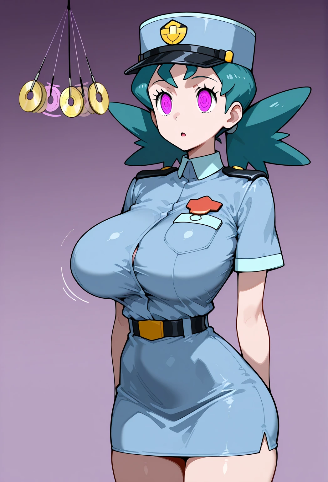 (Perfect body),Best Quality,masuter piece、(8K Portrait),(Official art)、ultra-detailed , best shadow , schematic、((Police Woman)),((Police Hat))、blush,(Sweat),((((large udder))))、(Adult Woman)、(Dark hair),((bob cuts))、Yellow eyes,(thick thighs)、(Cowboy Shot)、(((((Navy blue leotard)))))、Navy blue jacket、(((Salute with your right hand)))、(((((A smile)))))、((((Front view))))、((Looking at Viewer))、(((((Chibi)))))、neon lights
