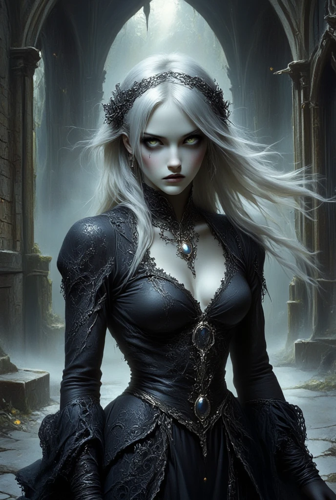 a close up of a woman in a corset dress in a gothic setting, gothic fantasy art, dark fantasy style art, in style of dark fantasy art, gothic fantasy, dark fantasy art, dark fantasy character design, beautiful vampire female queen, medieval dark fantasy, dark fantasy style, seductive cyberpunk dark fantasy, fantasy victorian art, gothic princess portrait, dark fantasy portrait