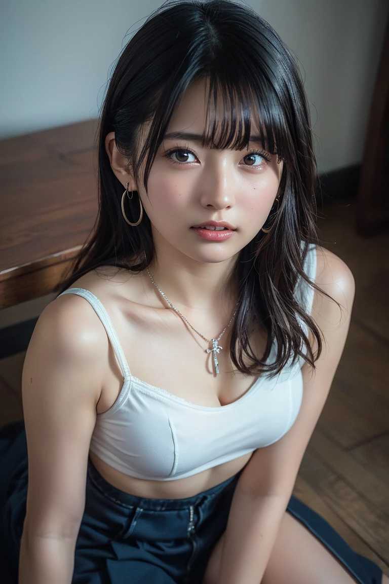 ((highest quality、8k、masterpiece:1.3))、Beautiful woman with short hair、1 female、Big Tits:1.3、(Toned Abs、Slim figure:1.1)、Amorous、Dark brown hair、(Sitting on the couch、Crossing your legs、Full nude body shot )、Ultra detailed face、Detailed lips、Detailed eyes、double eyelid