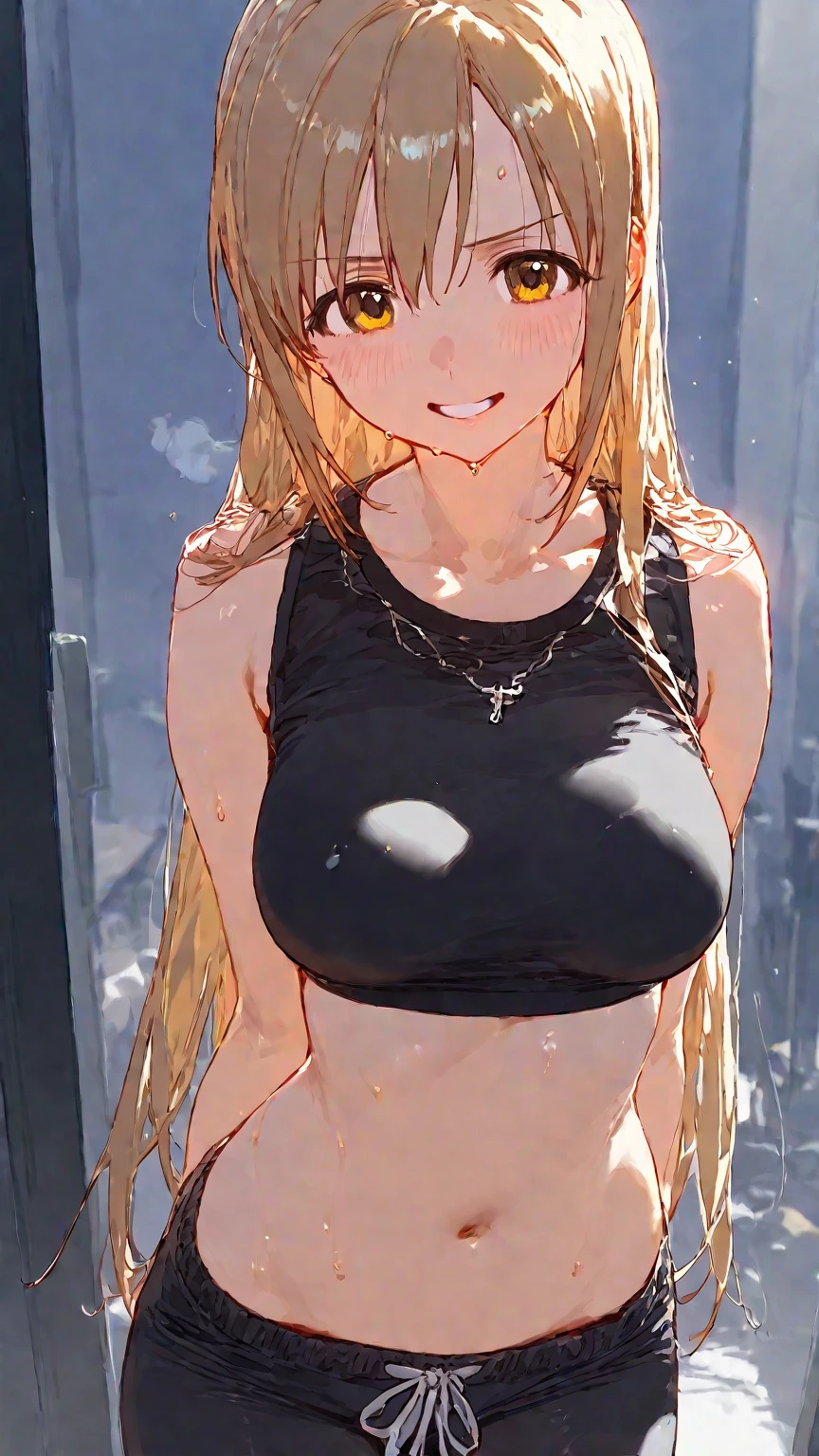 (woman)(child)(10 years old),(young),Baby Face,(masterpiece,highest quality),(Perfect Face),((stomach)),((Underboob)),(Blonde,long hair),Tattered clothes,Torn clothes,Yoreyore shirt,Shirt with torn sleeves,Damaged Mini Skirt,Tattered Skirt,Flat Chest,(belly button),belly button出し,stomach,arm,(Mini Camisole),Micro length(Denim shorts),(Open button),(barefoot),blush,Embarrassed,Hide with hand,(Waterlogged),(Guerrilla rainstorm),(Soaking wet),((Wet Skin,Wet Hair,Wet clothes)),(With a soaked city as a backdrop)
