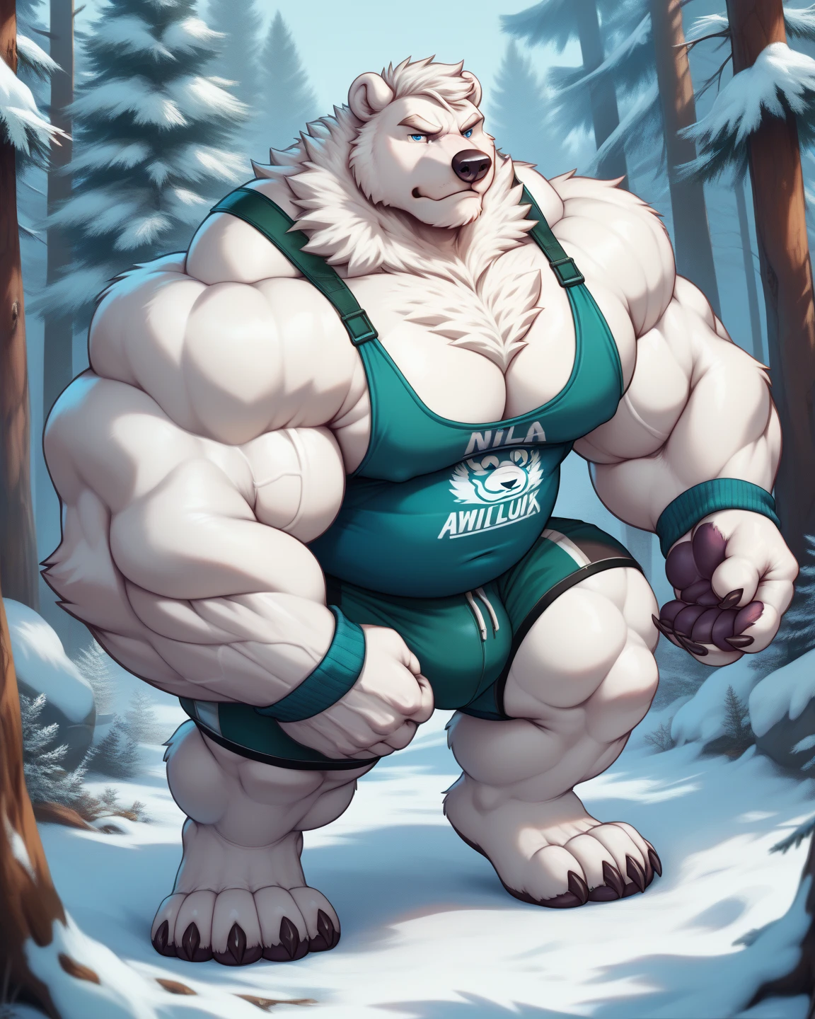 Animal kingdom Tank Hero Academia Shonen Anime style, full body image, Casual, neighborhood style, big obese teen, in sport clothes, He is a huge obese Sumo in huge obese weight gain process, detailed face, detailed eyes, detailed nose, defined face, big belly, high resolution settings, settings to fix face, high resolution settings, face fix settings, Whismical model, detailed eyes, detailed hands best quality,realistic lighting, male, anthro,muscular, muscular male, solo, bodily fluids, abs, pecs, muscular anthro, hi res, nipples, detailed background, forest, (yohei:1.2), (perfect eyes:1.2),white fur, (ultra detailed paws)