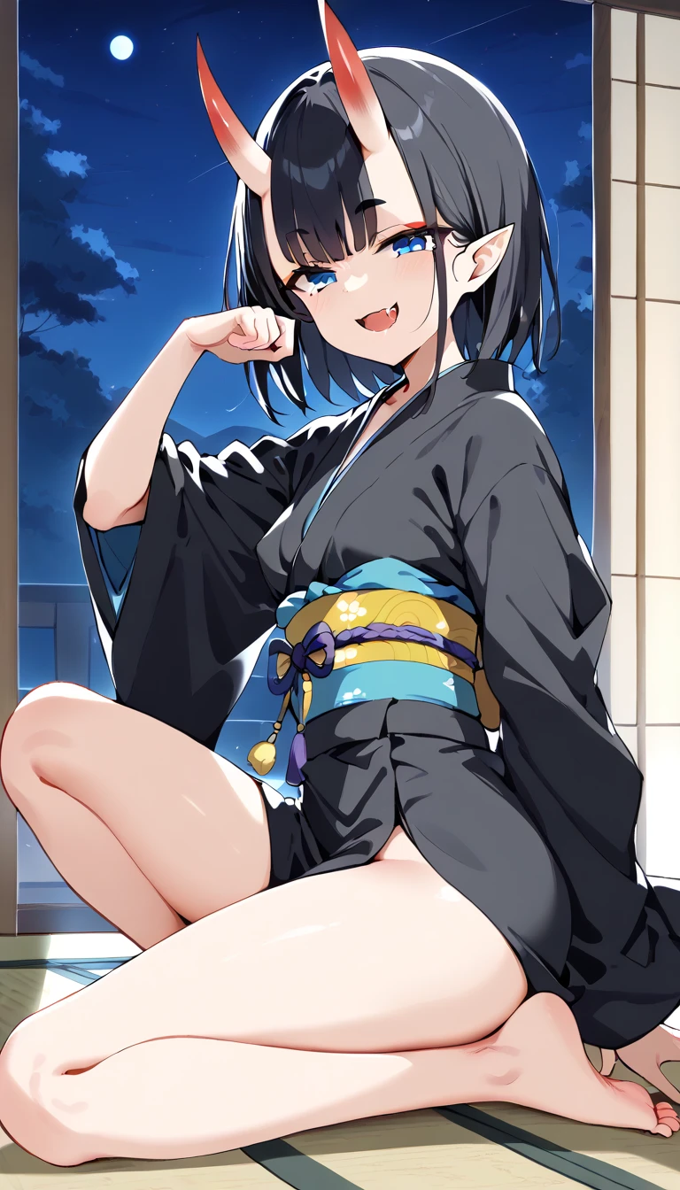 ((8k resolution))、((highest quality))、((masterpiece))、((Very detailed))((((dramatic))), (Anatomically correct)、The depth of the object to write、front、one person、 (Bellflower, short hair, Animal ears, Black Hair, Hello, blue Hello, , serafuku, Sailor collar, choker, iris, skirt, pleated skirt, black skirt embarrassed expression、String Panties、skirt rift)、Early summer background、Fresh greenery、Japanese-style room、Lie