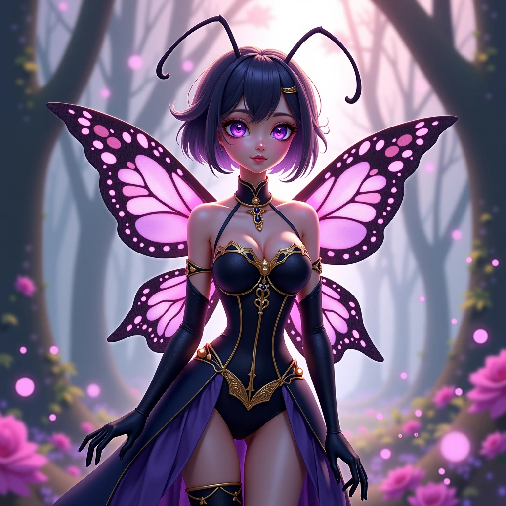 Black woman fairies, dancing in flowers, anime style, coloring page