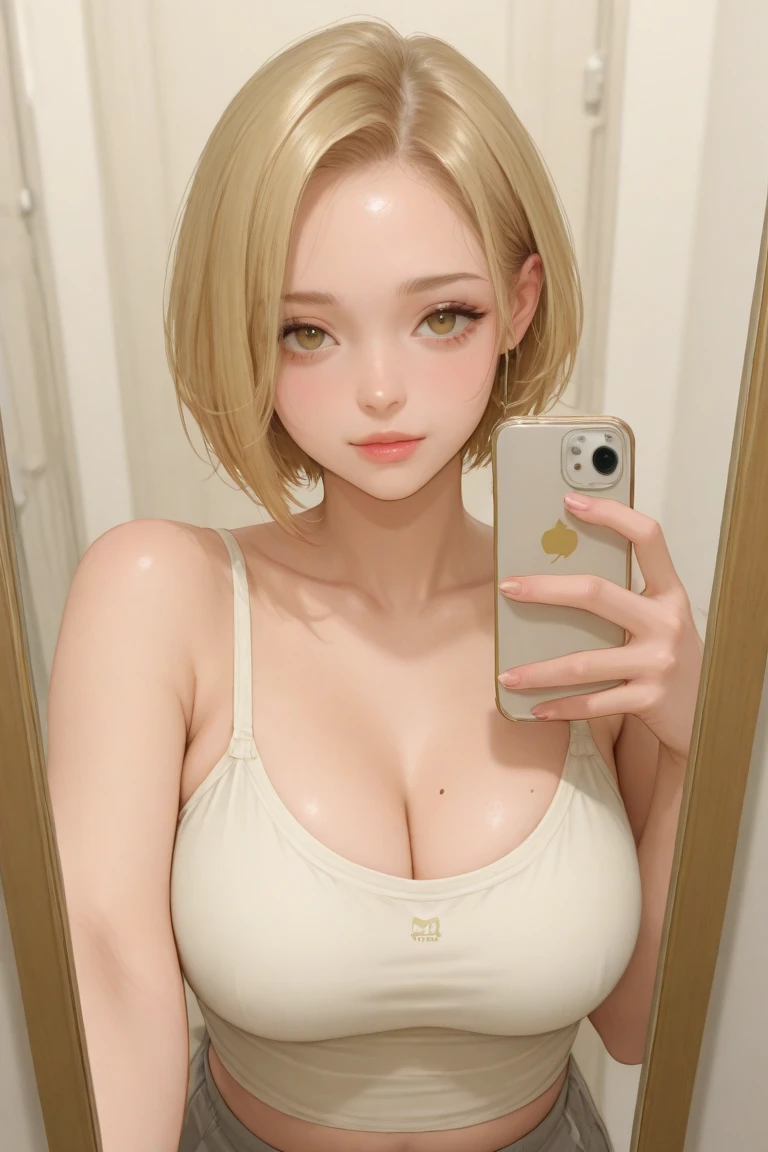 (best quality,4k,8k,highres,masterpiece:1.2),ultra-detailed,(realistic,photorealistic,photo-realistic:1.37),portraits,beautiful detailed eyes,beautiful detailed lips,extremely detailed eyes and face,long eyelashes,detailed olive green crop top and white cargo pants,sexy seductive gaze,soft parted lips,intense blushing with a smile,black luscious long straight hair,perfect body,medium chest with cleavage,resting on a bed with a pillow,viewer-facing perspective,harmonious lighting,colorful and vibrant tones.