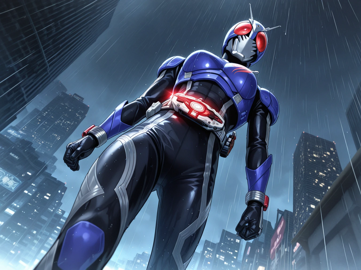 (masterpiece, Best image quality),One boy, Kamen Rider, A hero based on white and blue, (Dynamic pose | Element Surround:1.2), Super detailed, Big city background, intense, shock wave, Outdoor, Speedster, Running at high speed