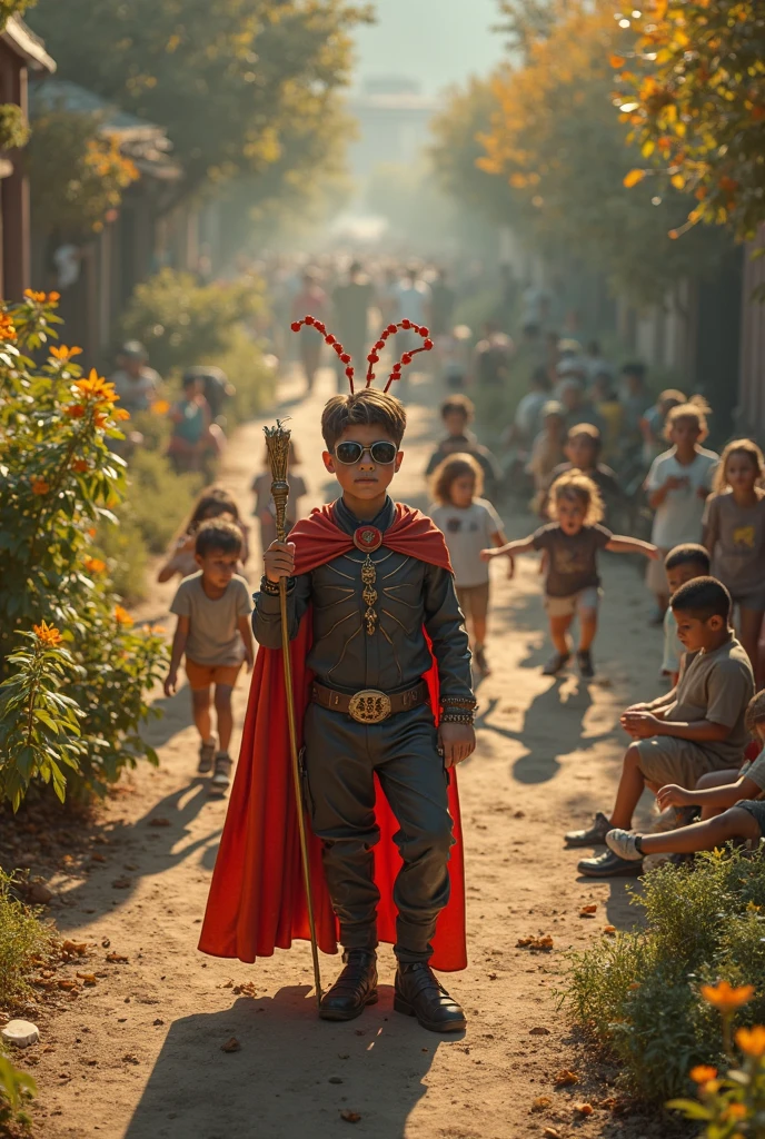 intricate detailed illustration of a boy wearing a helmet with a bird face, green suit, cape, standing on top of a building, hyper realistic, 8k, photorealistic, masterpiece, cinematic lighting, monochrome  fujifilmcolors, dramatic composition