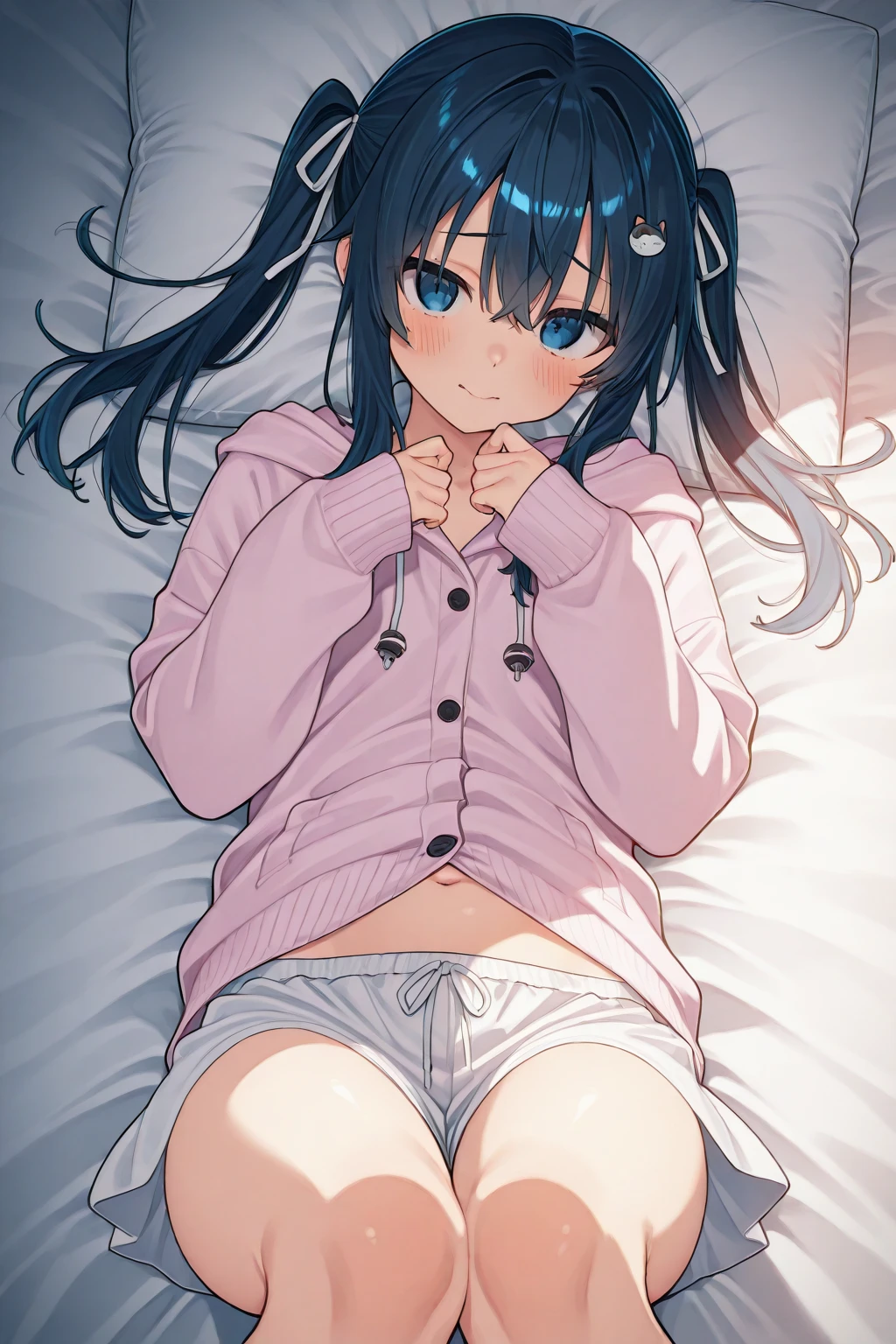 masuter piece, Top image quality、top-quality, 32k、wall-paper、 Lori、((embarrassed from))、(Teary-eyed:1.2)、(((cute decorative underwear)))、Lying on your back in bed、forced to spread legs