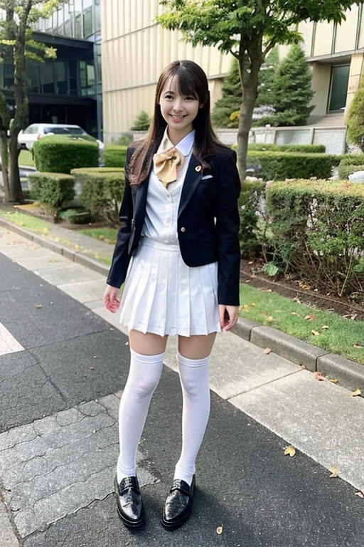 High resolution、High resolution、In 8K、RAW Photos、Highest quality、masterpiece、1 girl in her 20s,  Wavy Hair,Japanese high school uniform、(Roll up the skirt yourself)、White panties、 Anatomically correct,bangs、Waist、thigh