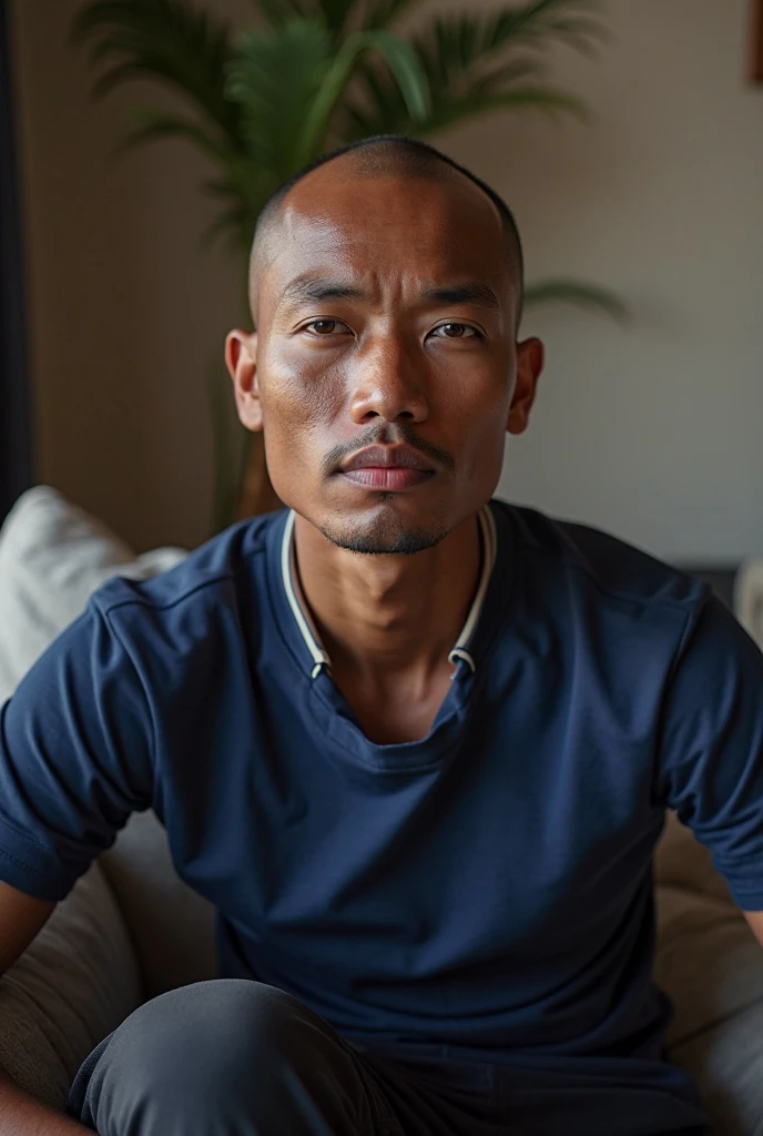 40 years old，Hidetoshi Nakata，（Kogoro Mori 1.3），Oriental face，whole body，Lean，muscle，Sitting，Legs open，White socks，Baldhead ，transparent，Thick body hair，White lingerie，Topless，Densely hairy，Fortitude，HD，With a mustache