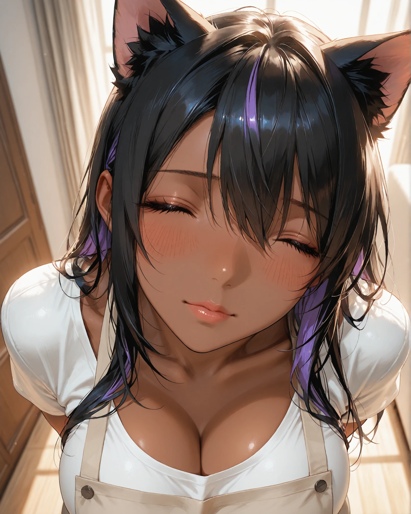 ((masterpiece)), ((best quality)), (ultra-detailed), ((kawaii)), cute, (lovely), ((extremely detailed)), 4K, (8K), best quality, (beautiful),(((world-class quality))), extremely detailed, high resolution, (detailed shaded pretty face), (((sagging breasts))), stlouis, (((glistening skin))),(((large breast))), breast_expansion,cow horn, on all fours