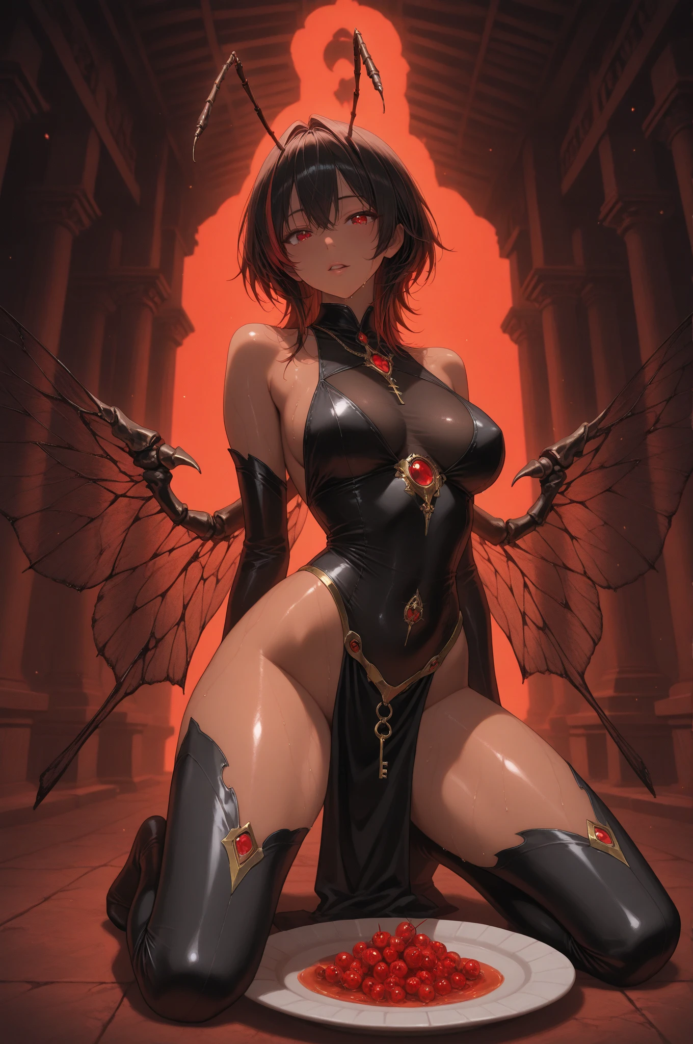 ((best quality)), ((masterpiece)), (detailed), 1 fairy girl, off-shoulder sweater, a fairy, fairy girl, winged pixie girl, girl fairy, various different types of insect wings, small breasts, NSFW,tentacle-like vines, Covered with tentacles, encoiled by tentacles, Tentacles around the body, many tentacles, captured by tentacles, bound by tentacles, trapped by tentacles, Fine details,Tentacled,Tied with tentacles, roaming tentacles, drooling,Crying,horrified expression, panic, fight for survival, helplessness, Detailed body,Full limbs,NSFW, being pulled into a flower, wild environment, jungle, terrifying floral environment, horrific nature, predatory flora, fairy catcher, fairy trapper, fairy catcher plant, tentacle-like vines, fairy trapper-plant, fairy catcher flower, tentacle-like vines, fairy trapper-flower inspired by carnivorous plants; a plant occupying the equivelant evolutionary niche as a spider would