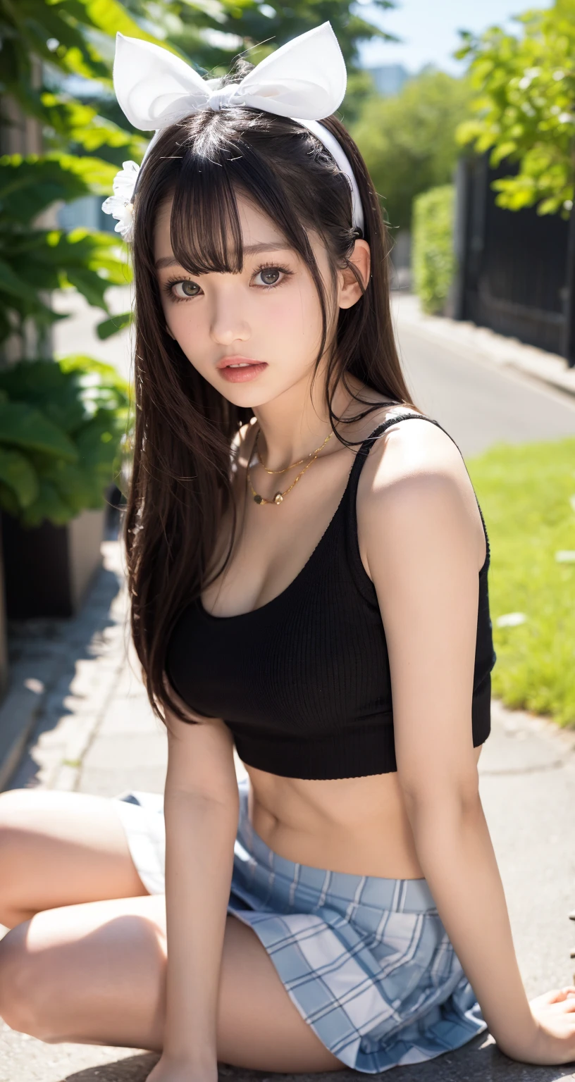 finely detail, hight resolution, hightquality、Perfect dynamic composition, Beautiful detailed eyes, Medium Hair, 、Natural Color Lip,Kamimei、Shibuya、20 years girl、1 persons、Transparent skin、Glowing hair、masutepiece, Best Quality, Illustration, Ultra-detailed, finely detail, hight resolution, 8K、The correct state of the human body、crouching down、Gravure Model Pose，Hair soaring in the wind