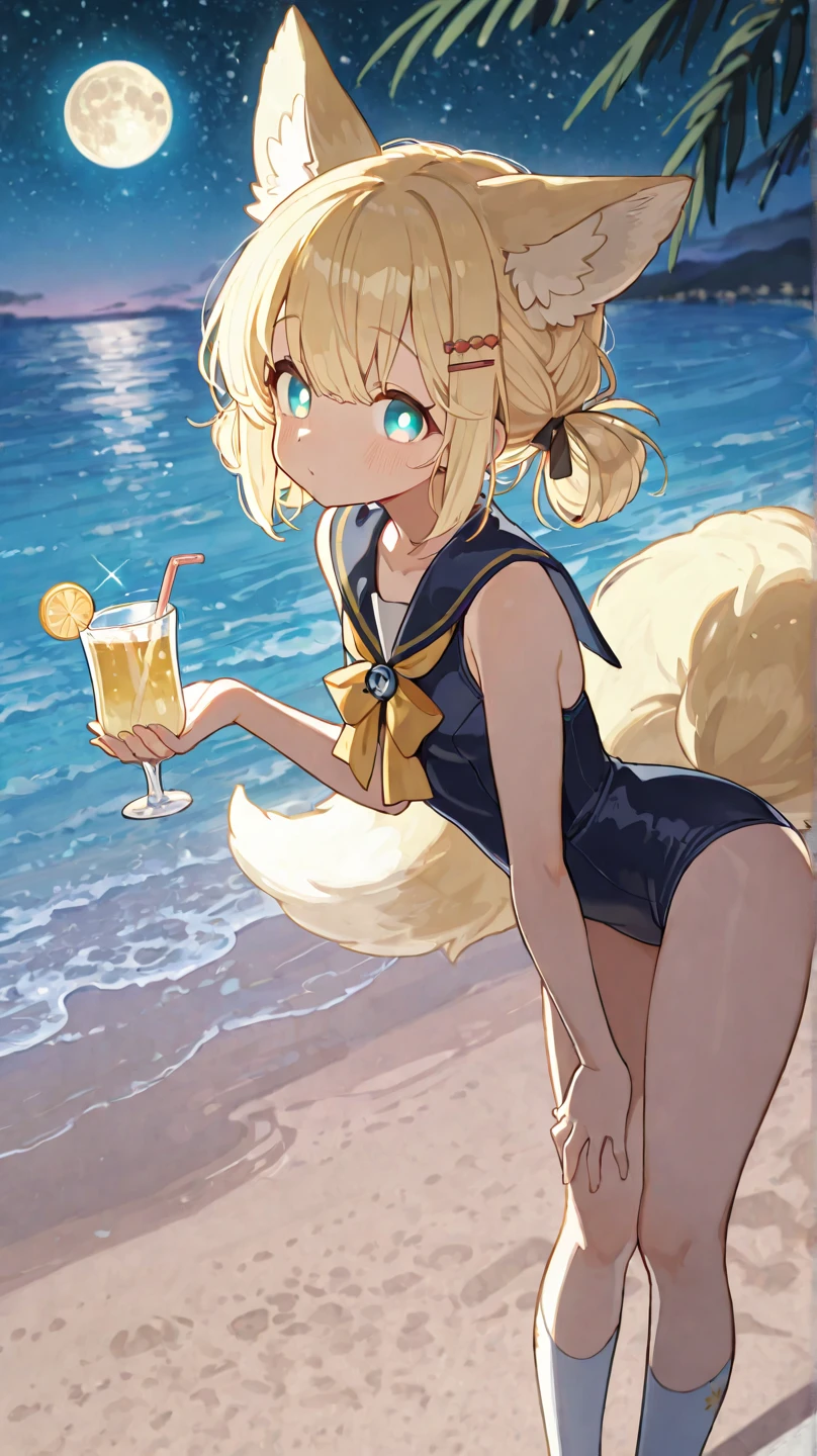 S.P.U. has orange-tan fur and off-white hair tied into a bow. She wears a yellow bathing suit with black polka dots and no shoes. Her eyes are entirely black. SPARKLE; GLITTER