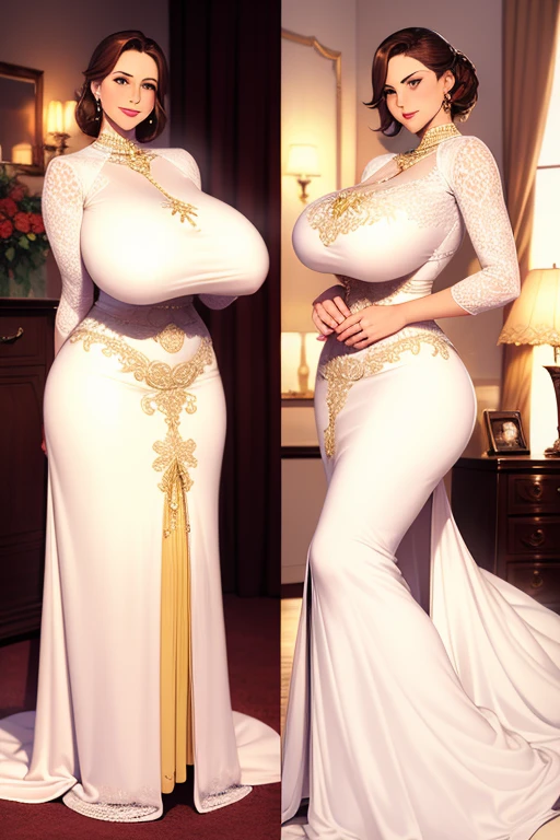 araffe woman in a white dress posing for a picture, wearing a cute white dress, curvy model, dressed in a beautiful white, wearing a wet white short dress, curvy hourglass figure, sexy dress, wearing white dress, thicc, beautiful full body shot, soft curvy shape, a beautiful woman in white, in a dress, bbwchan、A dress with elaborate and luxurious decorations,Beautiful and pretty woman,Enchanting,posing,luxury、round the flower、Luxurious accessories、Only one woman、Silk and lace dress、Gorgeous flowers