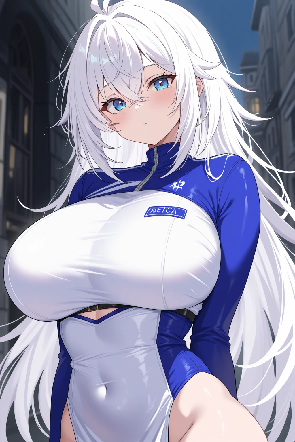 masterpiece, best quality, extremely detailed, 1girl, gyaru, solo, (dark skin, brown skin:2), n0asd, (huge breasts:1.6), ((((white hair), absurdly long hair, purple eyes, slit pupils, mechanical halo))), parted lips, (((wearing coat, turtleneck sweater, sweater dress, pantyhose))), ((blush, naughty smile, sadictic), closed mouth), ((hands on own hips, cafe))