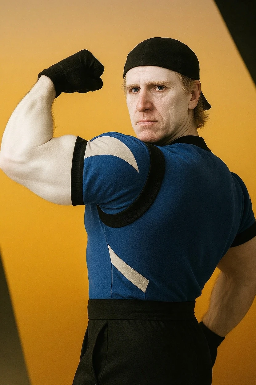 arafed man in a wrestling suit posing for a photo, robust stocky body, wrestler, beefcake pose, brock lesnar, greg rutkowski highly detailed, the blue panther, highly detailed upper body, highly detailed body, full body greg rutkowski, open v chest clothes, complete detailed body, muscular character, arnold 3 d render, arnold 3d render