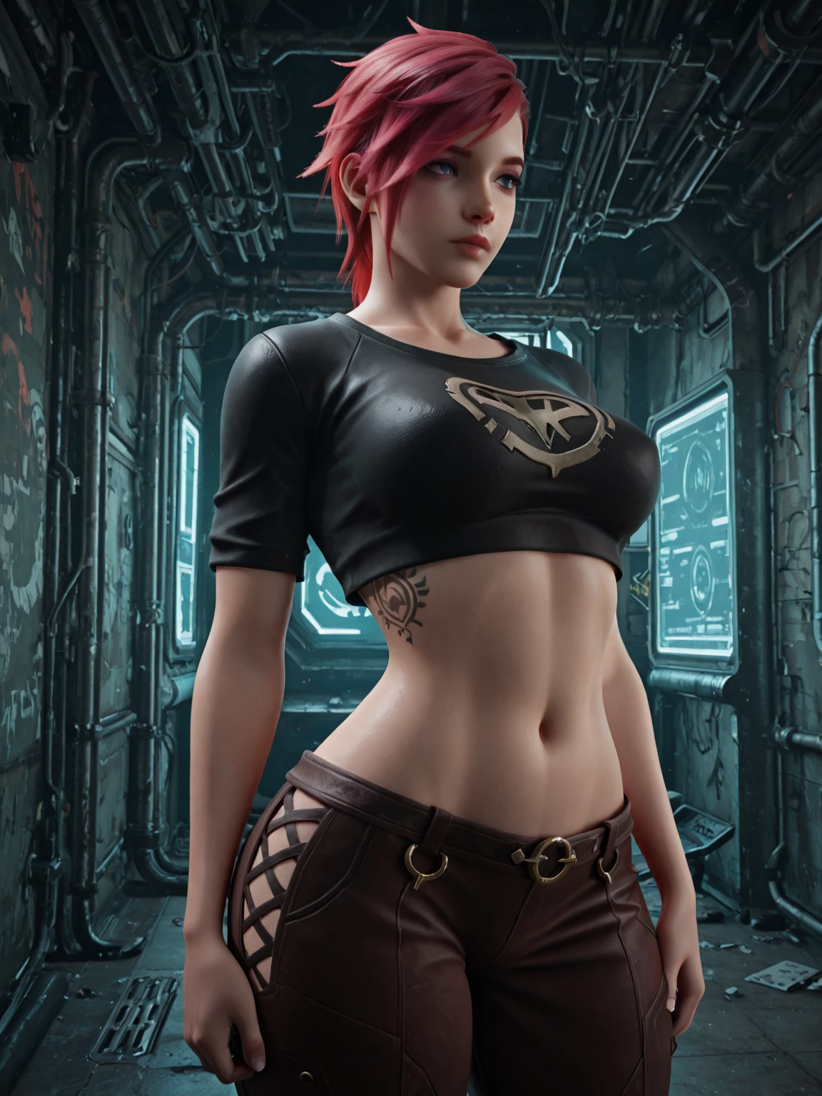gwen tennyson,1girl,tracer,jill valentine, rebecca chambers,overwatch,resident evil,close up,mecha pilot,body paint, haunted forest,tattoos,blue and gray plugsuit,hair pin,steel short sleeve silk top,steel cargo pants,uncovered belly, short hair,cute makeup,green eyes,red and gold hair,shy smile,freckles, redhead,beautiful girl,large breasts, ultra detailed,realistic,fantasy art, military uniform,steel armor,haunted lab,moonlight,police uniform,pilot jacket,