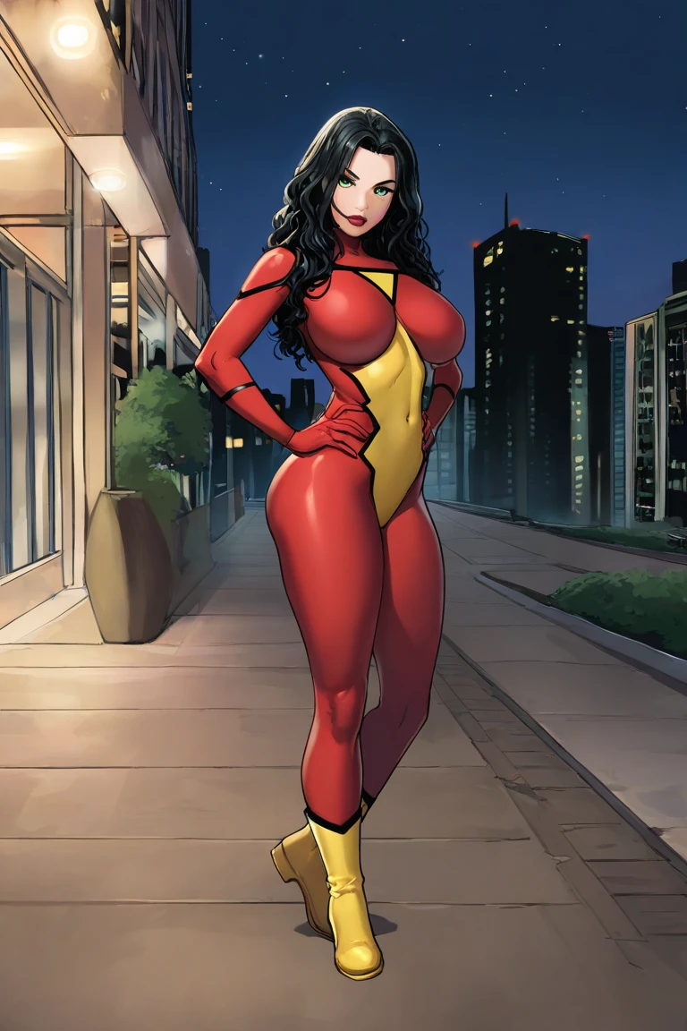 Melhor qualidade, 8k, mulher,straight black hair,linda,big fake eyelashes,looking to observer,little smile,cleavage,shiny red latex leotard over suntan shiny bodystocking,flying over white neutral scenario