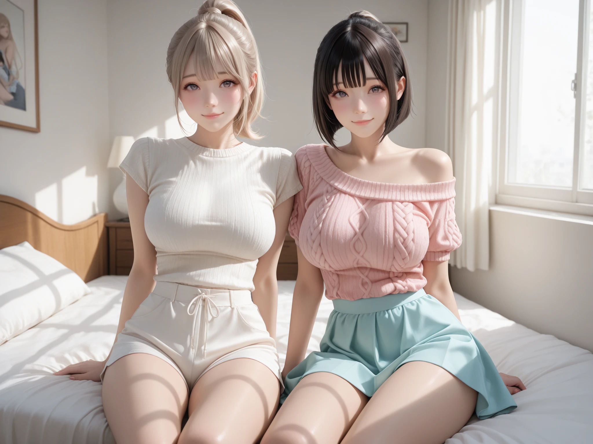 anime girls in lingeries sitting on a bed in a bedroom, two beautiful anime girls, anime girls, guweiz, guweiz on artstation pixiv, guweiz on pixiv artstation, artwork in the style of guweiz, seductive anime girl, ilya kuvshinov. 4 k, wlop and sakimichan, kawacy, masterpiece, superdeformed, (((full body:1.3))), ultra high res, RAW photo, masterpiece, ultra detailed, 8k, full detailed hair, highres, best quality, ultra high res, ultra detailed face and eyes, (((photorealistic:1.4))), looking at viewer, (((smiling:1.5))), cute, (((large breast:1.5))), (((ray tracing:1.4))), ((((long legs:1.4)))), cute pout, Best quality , masterpiece, large hip, Fully facial detailed, beautiful, ((very detailed of hair )) , (((30 years old:1.2))), thin lips, big eyes, highres, seducing, blue eyes , slim waist, 8k:1.2, 16k:1.2, highres,
karol bak uhd, inspired by hajime sorayama,
