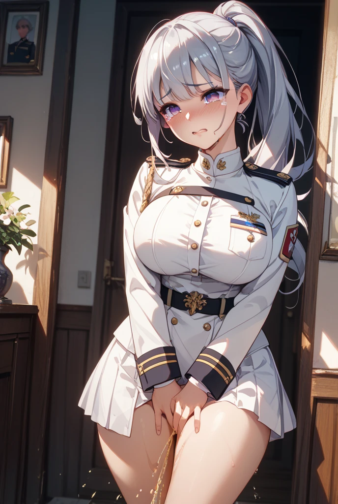 "(A perfect masterpiece:1.2), (Best Quality:1.2), A stunning face,  uniform, mature and chubby, Large pupils, Bright Eyes, compensate, Long and luxurious eyelashes, Fuller lips, Irresistible charisma.",White Hair,blue eyes