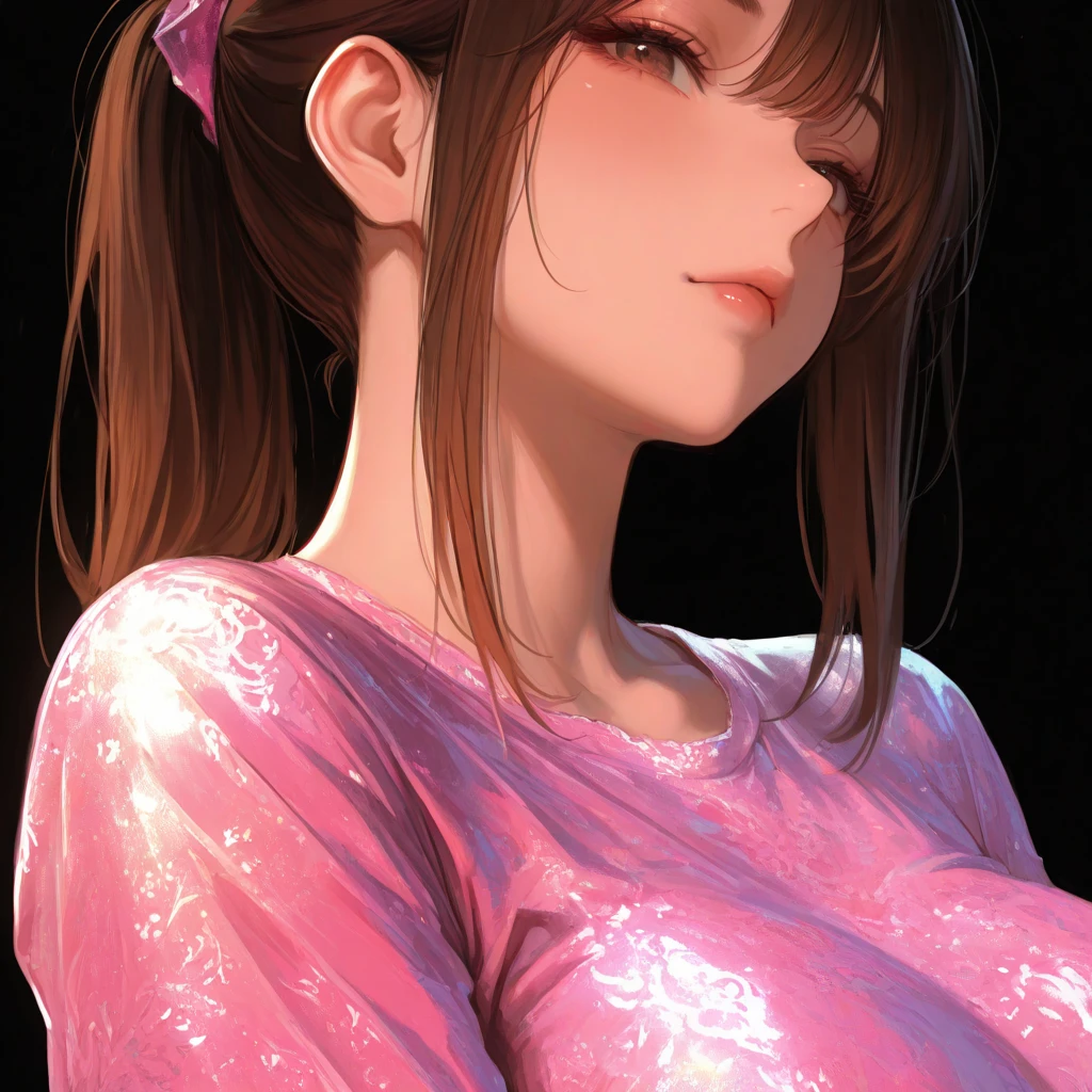 A Young female, white & glow skin, long open-wavy off-brown hair, Wearing loose modest, Licking lollipop with lips, Lillipop, dry red lips, naughty lips, Sultry Glance, athletic body type, perfect breast, with a naughty smile, light makeup, realistic picture, Ultra high quality textures. High detail. 8k resolution.