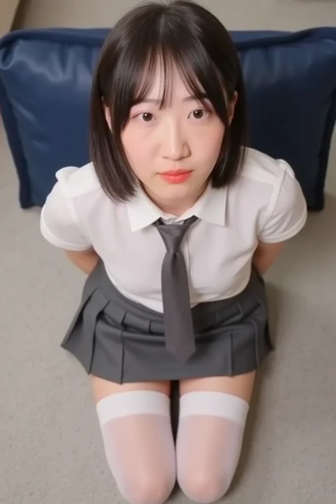 ((highest quality、8k、masterpiece:1.3)),((((fullbody shot)))),Ultra-high resolution,big eyes,Japanese,bangs,(a girl),(1 girl),((20 years old)),((facing at viewer)),((looking at viewer)),(long hair),(((black sailor uniform))),grin,((sitting on chair)),(pleated mini skirt),(((pussy))),((pubic hair)),((skirt lift)),((short crew socks)),(((platform shoes))),((from above))