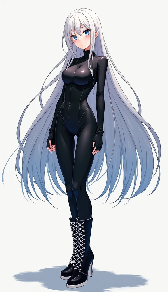 Master of animation, A perfect masterpiece, On a pure white background、Dressed in cool, sexy and modern clothes、Sexy mature modern woman standing, Flowing silver hair, Full Body Stand Posture, Thin legs, Straight chest, Detailed facial details, Natural and beautiful standing posture, Crisp and realistic body detail