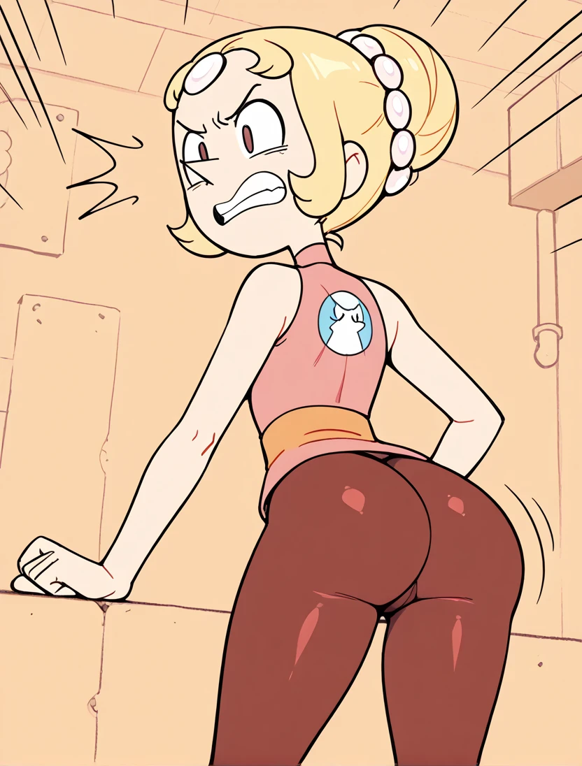 high resolution, steven Universe, pearl, gem species, work of art, 1 girl, yellow hair, Broad Hips, thick thight, giant breasts, blue dress, huge giant round ass, Caucasian skin, niplles