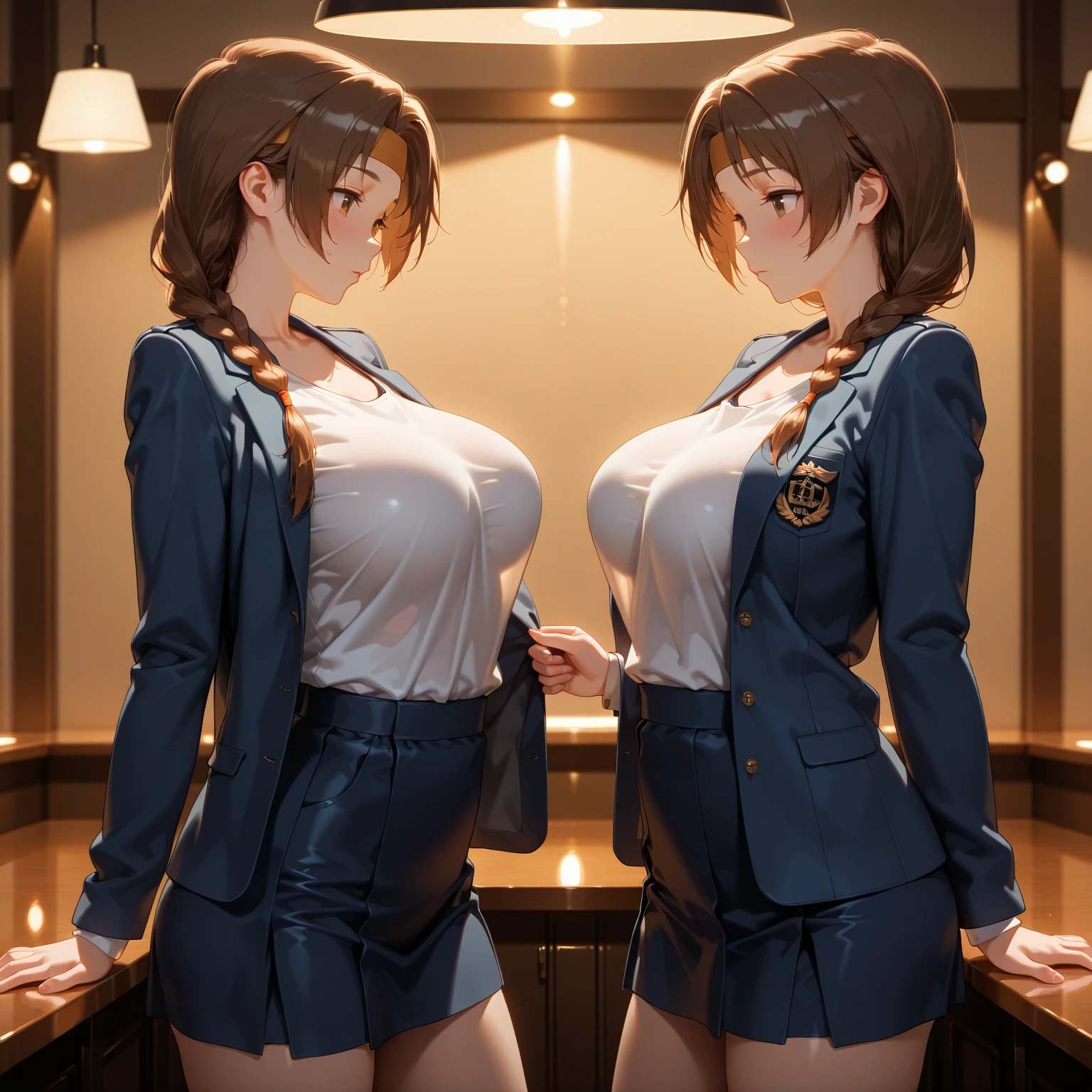 ((((5 Cute Girls))), (Japan schoolgirl), 16 years old, yuri), (school uniform), (no bra), (((red neck tie))), (no panties), (((((Everyone naked))))), (((nipple))), (((pubic hair))). perfection female form, perfection face, Glossy pink lips, Expressive eyes, eye shadow, eyeliner, (((Huge natural breasts))), (Narrow waist), (floating hair), expressive hair, various hair colors, various hair lengths, long eyelashes, 
BREAK,
(1girl, brown long hairl)
BREAK,
(1girl, black long hair,  pony tail),
BREAK,
(1girl, light brown hair, short hair,  (over-rim glasses)),
BREAK,
(1girl, irish redhead, wavy ginger hair, shoulder length ginger hair),
BREAK,
(1girl, blonde, shoulder length hair),
BREAK,
classroom, they look like they're having fun, llook at each other, kiss, kissing, Poses that porn stars like, nsfw1.5, (((cowboy shot))), UHD, masterpiece, accurate, anatomically correct, textured skin, super detail, high details, high quality, best quality