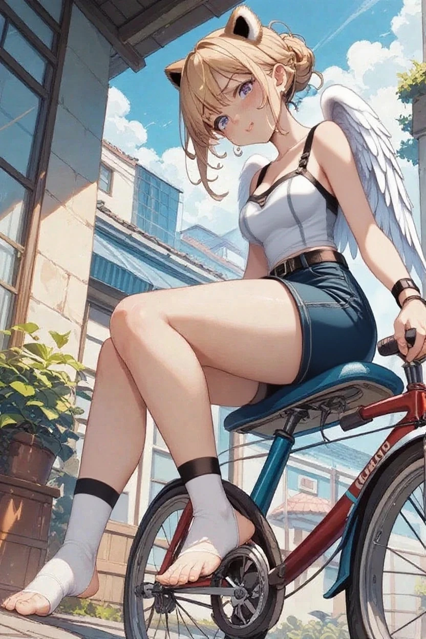 nsfw,(((masterpiece))), 1 girl, alone, looking at the viewer, short hair, brown hair, long sleeve, cleavage, medium breasts, closed mouth, clavicle, bikini, ground vehicle, play sports often, bicycle,(sexual fluid overflowing)、(angle from behind:1.5)、bicycleにまたがっている