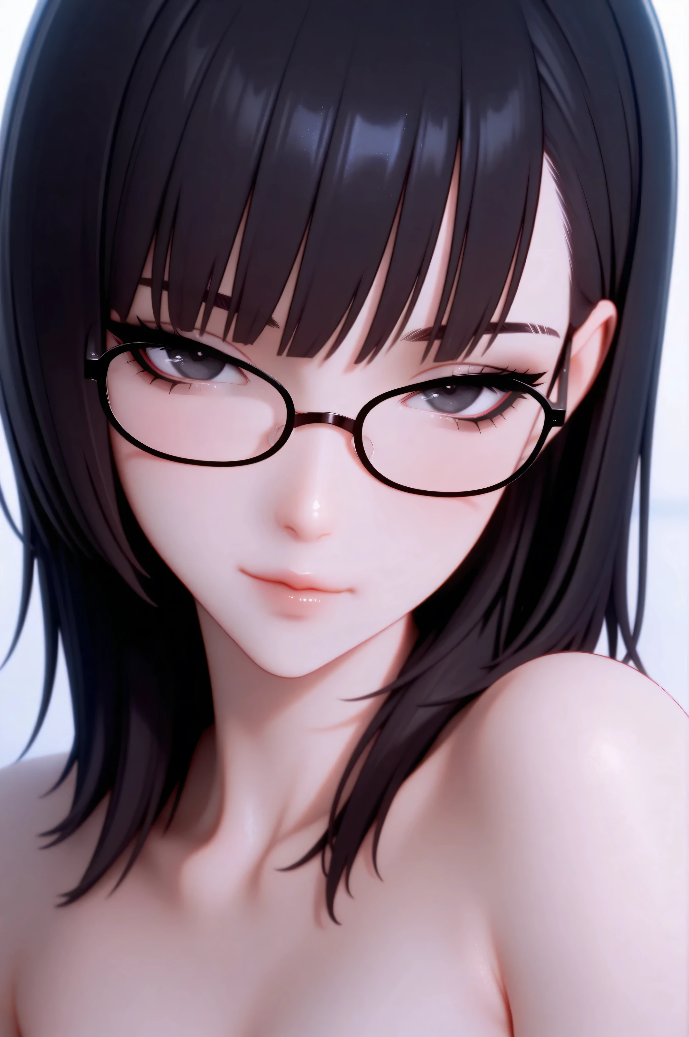(1girl, solo, alone), (WakatsukiRisa, Sarada Uchiha, short hair, black hair black eyes, red glasses), ((solo, (1woman, pink lipstick, (small breasts)), Extremely detailed, ambient soft lighting, 4k, perfect eyes, a perfect face, perfect lighting, a 1girl)), (((Sarada, having anal sex))), sexy